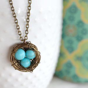 Bronze Nest Necklace with Turquoise Beads